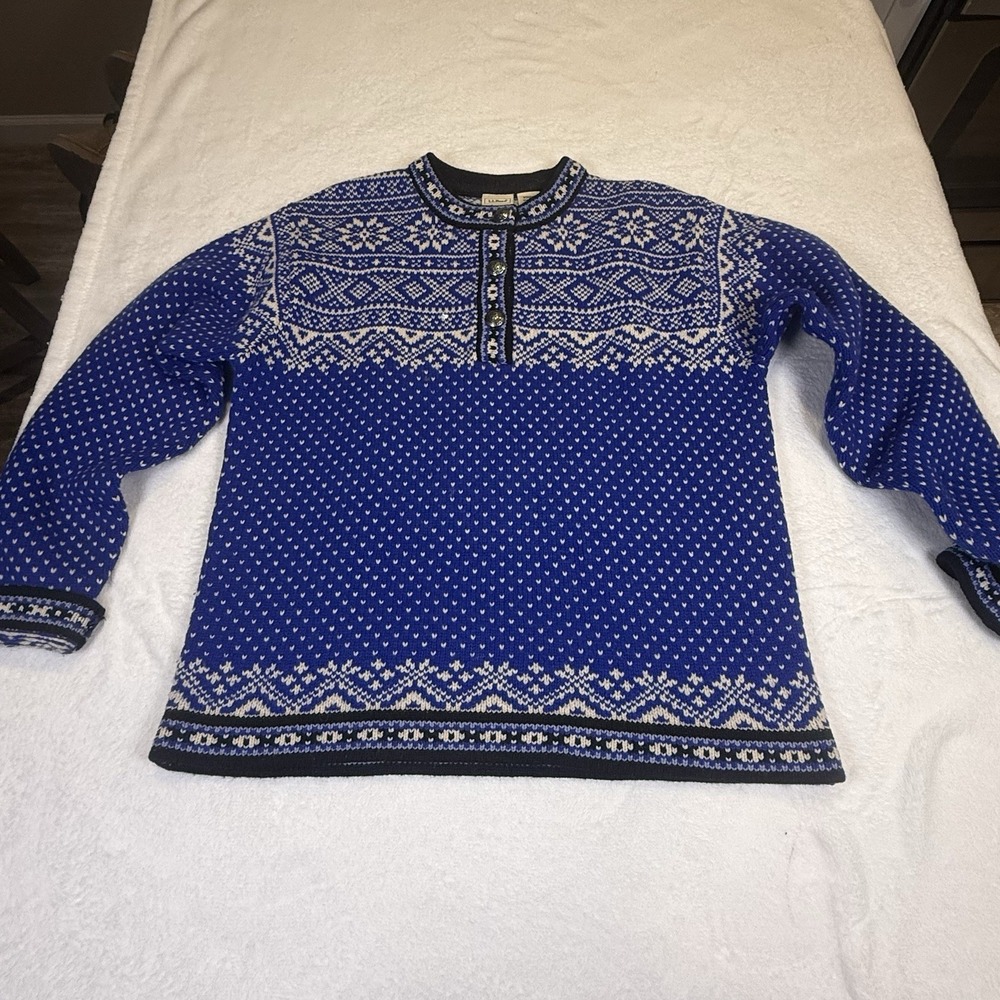 Vintage L.L.Bean Womenās S Merino Lambswool Fair Isle Nordic Sweater Blue
